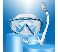 Ensemble de Tuba Sec, Masque de plongée Pano à 3 fenêtres, Lunettes de plongée et Tuba antibuée, équipement Professionnel de Masque de plongée avec Tuba pour Adultes (Bleu Clair)