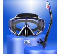 Ensemble de Tuba Sec, Masque de plongée Pano à 3 fenêtres, Lunettes de plongée et Tuba antibuée, équipement Professionnel de Masque de plongée avec Tuba pour Adultes (Bleu)