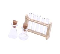 Ensemble de tubes à essai 1:12 en verre transparent pour maison de poupée, accessoires de laboratoire, ornement en bois