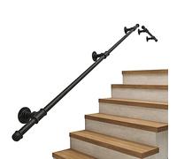 Ensemble de tuyaux industriels noirs mats - Support de rampe d'escalier avec supports muraux en fonte rustiques antiques pour une utilisation en intérieur/extérieur - Décoration d'intérieur élégante