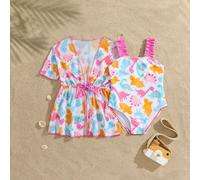 Ensemble de vacances à la plage pour bébé fille : barboteuse à imprimé dinosaure de dessin animé sans manches et cache-maillot kimono 6-9M,9-12M,12-18M,18-24M,2-3YFloral,Tie dye,PlantesTissu en tulle,