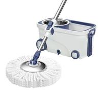 Ensemble de Vadrouille et Seau Essoreur en Microfibre, Balai Serpillière Rotative 360° avec 4 Roues, Vadrouille à Essorage Automatique avec 2 Têtes de Rechange pour Nettoyage de Sol