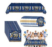 Ensemble de Vaisselle 70 Ans - 16 Pièces - Assiettes en Papier, Serviettes, Tablecloth et Décoration d'Anniversaire - Service Complet pour Fête d'Anniversaire 70 Ans - Décor Bleu et Or