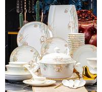 Ensemble de vaisselle de 56 pièces en porcelaine moderne de luxe - Ensemble de vaisselle de cuisine en céramique - Assiettes - Bol à riz - Assiettes - Cuillère - Baguettes - Assiette de poisson - Pot
