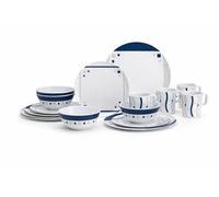 Ensemble de vaisselle de camping en mélamine [bleu cubique] pour 4 personnes - 16 pièces - Incassable - Sans BPA - Idéal pour le camping, l'extérieur et le camping-car