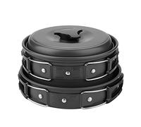 Ensemble de vaisselle de camping portable 8 pièces, kit de marmite, poêle et bols pour la cuisine en plein air et en voyage, ensemble de cuisine léger en alliage d’aluminium avec (Poignée noire)