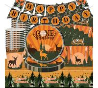 Ensemble de vaisselle de fête, 61 pièces, thème camouflage, décoration de fête de chasse, décoration de pique-nique, articles d'anniversaire pour enfants, forêt, chasseurs, assiettes, tasses