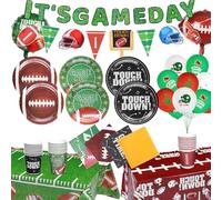 Ensemble de vaisselle de fête de football américain 2025 Super Bowl - Décoration de fête - Décoration de football américain - Assiettes en carton - Serviettes en carton - Nappe de table pour garçon et
