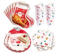 Ensemble de vaisselle de fête de Noël sur le thème du Père Noël | Ensemble de serviettes de table de Noël pour réception de mariage, anniversaire, dîner, restauration, salle à manger