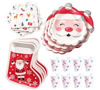 Ensemble de vaisselle de fête de Noël sur le thème du Père Noël | Ensemble de serviettes de table de Noël pour réception, anniversaire, dîner, restauration, salle à manger, mariage