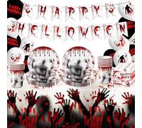 Ensemble de vaisselle de fête d'Halloween, assiettes en carton, gobelets, serviettes, décoration d'Halloween, pour enfants, filles et garçons, rouge