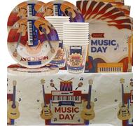 Ensemble de vaisselle de fête sur le thème du piano, thème musical, 61 pièces, y compris assiettes en carton, gobelets, serviettes et nappes, convient pour 20 personnes