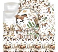 Ensemble de vaisselle de fête Wild West Cowboy, 61 pièces décorations de fête occidentale, vaisselle de cowboy occidental, assiettes en carton, serviettes en papier, tasses, nappes, décorations à