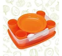 Ensemble de vaisselle de pique-nique pour 4 personnes - 25 pièces - réutilisable, incassable - Camping et fêtes - 100% fabriqué en Italie - 0% BPA, Orange.