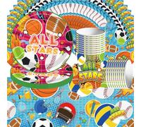 Ensemble de vaisselle de table sur le thème du sport comprenant 61 pièces pour les fêtes d'anniversaire, comprenant des serviettes, des gobelets en papier, des assiettes en papier et une nappe