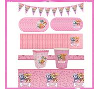 Ensemble de vaisselle décorative thème chien modèle rose pour Noël, Action de grâce, remise des diplômes, saison scolaire, fête des mères, anniversaire, tasses en papier, assiettes en papier, serviett