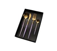 Ensemble de vaisselle en acier inoxydable 304, 4 pièces, cuillère portugaise de grande qualité, couteau à steak occidental, fourchette et cuillère, ensemble de vaisselle en gros(Purple gold,410)