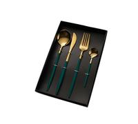 Ensemble de vaisselle en acier inoxydable 304, 4 pièces, cuillère portugaise de grande qualité, couteau à steak occidental, fourchette et cuillère, ensemble de vaisselle en gros(Green gold,340)