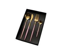 Ensemble de vaisselle en acier inoxydable 304, 4 pièces, cuillère portugaise de grande qualité, couteau à steak occidental, fourchette et cuillère, ensemble de vaisselle en gros(Pink gold,410)