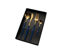 Ensemble de vaisselle en acier inoxydable 304, 4 pièces, cuillère portugaise de grande qualité, couteau à steak occidental, fourchette et cuillère, ensemble de vaisselle en gros(Blue gold,410)