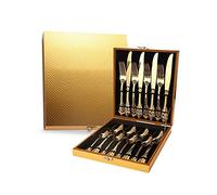 Ensemble de vaisselle en acier inoxydable, Ménagère en acier inoxydable avec valise dorée en ensembles de 24 et 16 pièces(16 piece)