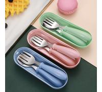 Ensemble De Vaisselle En Acier Inoxydable Pour Enfants En Bas-Âge,Couverts À Motif De Dessin Animé, Ustensiles, Alimentation Infantile, Cuillère Et Fourchette, Gadgets Pour Bébé,