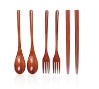 Ensemble De Vaisselle En Bois De 6 Pièces, Comprenant Une Cuillère En Bois, Une Fourchette, Une Cuillère À Soupe, Adaptés Aux Hôtels Et Aux Restaurants.