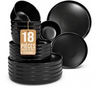 Ensemble de Vaisselle en Grès Noir Manhattan 18 pièces - Service de Table 6 Personnes - Design Urbain Élégant - Assiettes Noires Mattes - Compatible Lave-vaisselle et Micro-ondes - Style Urbain Chic