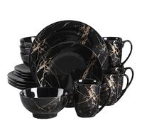 Ensemble de vaisselle en porcelaine, élégant design en or noir, adapté à 4 à 12 personnes 48 pièces