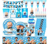 Ensemble de vaisselle et décorations d'anniversaire sur le thème Happy Boss Baby : Assiettes, gobelets, nappe, ballons, bannière, toile de fond, sacs cadeaux, fournitures de fête Balloon set 6