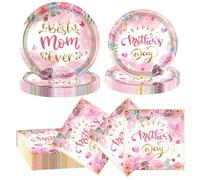 Ensemble de vaisselle « Happy Mother's Day », bannières, assiettes, tasses, serviettes, ballons pour la fête des mères pour la meilleure maman de tous les temps, décorations de fête des mères (24