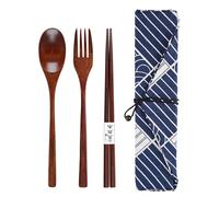 Ensemble de vaisselle japonais 4 pièces dans un sac en tissu de style japonais avec 1 fourchette, 1 cuillère et 1 baguettes, vaisselle de voyage en plein air, sac à vaisselle, adapté pour l'école, les