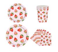 Ensemble de vaisselle jetable à motif fraise, comprenant assiettes et serviettes à fraises, tasses pour premier anniversaire, fête d'été, fruits, pique-nique, fête prénatale de mariage, peut servir 20