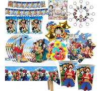 Ensemble de vaisselle jetable en papier pour fête d'anniversaire One Piece, comprenant gobelets, assiettes, serviettes, fournitures de fête, porte-clés et bracelets pour sacs 10pcs keychain