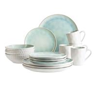 MÄSER Série Frozen Service de table en céramique pour 4 personnes, 16 pièces avec formes organiques, service tacheté de couleur, grès, vert turquoise