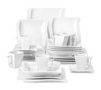 Ensemble de vaisselle MALACASA Flora, service de 30 pièces pour 6 personnes, porcelaine durable, design carré élégant