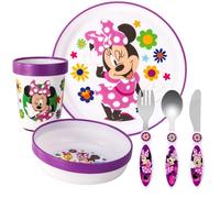 Ensemble de vaisselle Minnie Mouse réutilisable 6 pièces pour enfants - Assiette, bol, tasse, couteau, fourchette, cuillère - Vaisselle pour enfants de Disney - Multicolore - Caricature