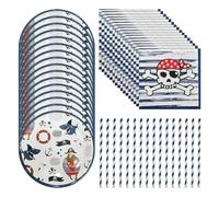 Ensemble De Vaisselle Pirate 48 Pièces, Assiettes En Carton, Pailles, Serviettes, Vaisselle De Fête Sur Le Thème Des Pirates, Décorations De Table, Décorations D'Anniversaire Pour Garçons