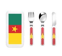 Ensemble de vaisselle portable 3 pièces pour enfant Motif drapeau du Cameroun | Ensemble couteau, fourchette et cuillère réutilisables
