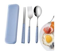 Ensemble de vaisselle portable en acier inoxydable - 3 pièces avec sac à couverts baguettes, cuillère, fourchette, vaisselle portable | étudiants, professionnels, extérieur, voyage, pique-nique