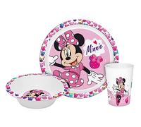 Ensemble de vaisselle pour enfant Minnie Kids 3 pièces PP Rose Caricature Passe au lave-vaisselle Passe au micro-ondes Convient à un usage alimentaire