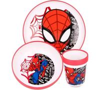 Ensemble de vaisselle pour enfants bicolore - Set composé de 3 pièces: assiette, bol et verre pour enfants - Ensemble de vaisselle pour bébé avec base antidérapante - Sans BPA (Spiderman)