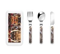 Ensemble de vaisselle pour enfants Dogs and Roses 3 pièces, ensemble de couverts réutilisables avec couteau, fourchette et cuillère, vaisselle de protection alimentaire portable pour enfants