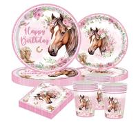 Ensemble de vaisselle pour fête d'anniversaire à thème cheval pour 10 invités - Décoration d'anniversaire pour enfants avec assiettes en carton 23/18 cm, tasses, serviettes - Vaisselle jetable pour