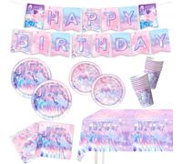 Ensemble de vaisselle pour fête d'anniversaire d'enfants sur le thème K-pop rose et violet, gobelets et assiettes, nappe en papier, fournitures pour fête de naissance 15pcs banner