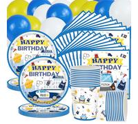 Ensemble de vaisselle pour fête d'anniversaire sur le thème de la police, comprenant 78 pièces, dont des assiettes, des gobelets, des serviettes et des ballons, pour 20 invités