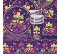 Ensemble de vaisselle pour fête du carnaval de Venise, 61 pièces, décorations pour fête masquée violette, nappe, gobelets en papier, serviettes, assiettes en papier, convient pour 20 invités