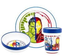 Ensemble de vaisselle réutilisable pour enfants bicolore - Set composé de 3 pièces : assiette, bol et verre pour enfants et bébé avec base antidérapante - Sans BPA (pour AVENGERS HULK)