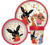 Ensemble de vaisselle réutilisable pour enfants bicolore - Set composé de 3 pièces : assiette, bol et verre pour enfants et bébé avec base antidérapante - Sans BPA (pour Bing)