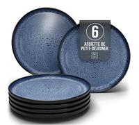Ensemble de Vaisselle Service de Table 6 personnes Ibiza - Assiettes Stylées en Grès, Vaisselle Pure Living Noir Bleu Profond